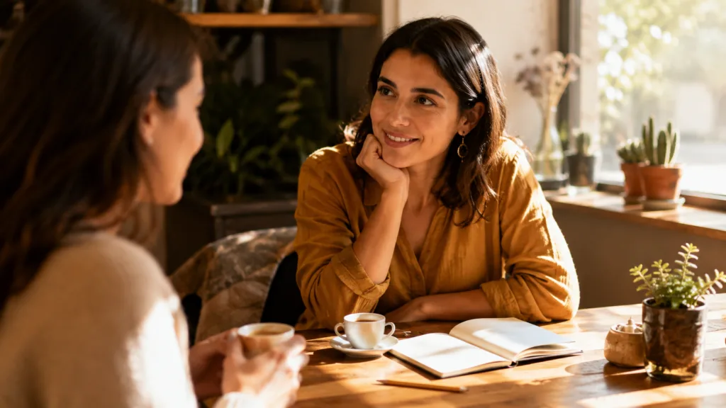 Taza pequeña de café sobre una mesa cálida para representar el diminutivo en español con la palabra cafecito.