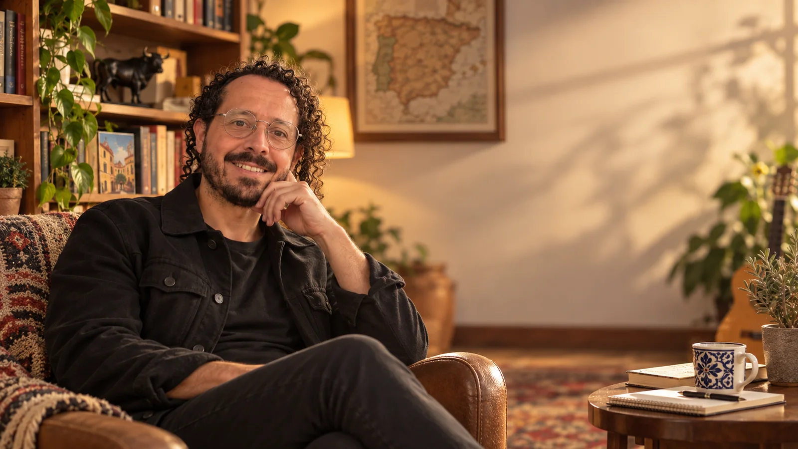 Pablo Castillo seated in a warm, book-lined study.